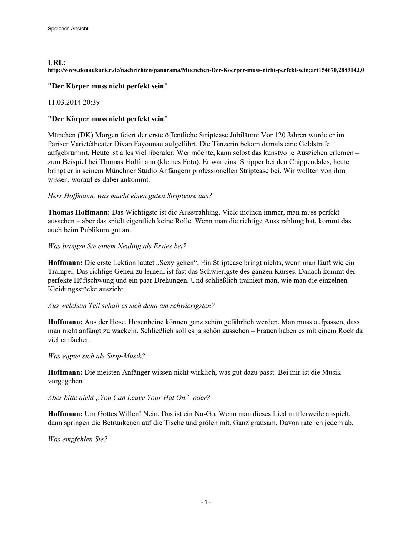 Donaukurier – Auszug aus dem Pressebericht